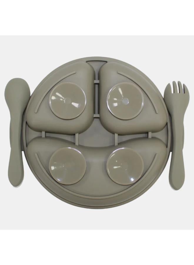 True Gold Silicone Feeding Set – Plate, Fork & Spoon – Olive Green - Image 3