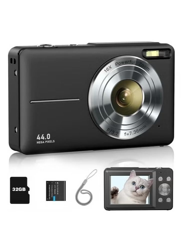 Generic Digital Camera, FHD 1080P Kids Camera 44MP Point and Shoot Digital Cameras with 32GB SD Card, 16X Zoom, One Batteries, Lanyard, Compact Small Camera for Kids Boys Girls - Image 1