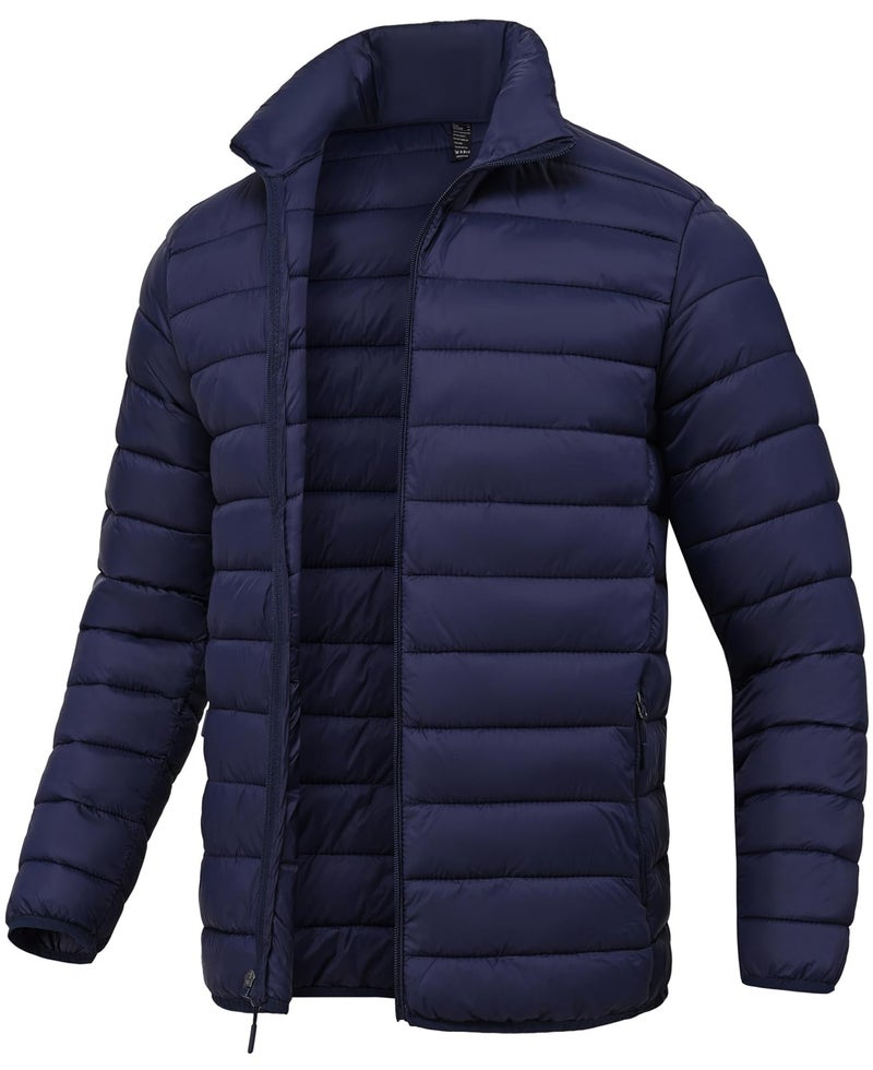 SPOSULEI Puffer Jacket for Men Packable Lightweight Winter Warm Down Jackets Coats Outdoor Insulated Water Resistant Travel Hiking Camping Jacket with Pockets DarkBlue M