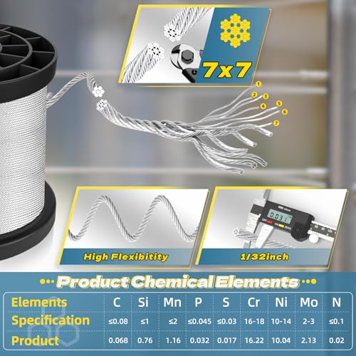 Mariocsa 316 Stainless Steel Cable 1000FT 132IN Wire Rope with 250Pcs Aluminum Sleeves Stops for String Lights Hanging Clotheslines Trellis Wire - Image 3
