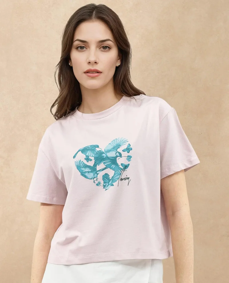 Rareism Women's Graphic Print Crop T-Shirt
