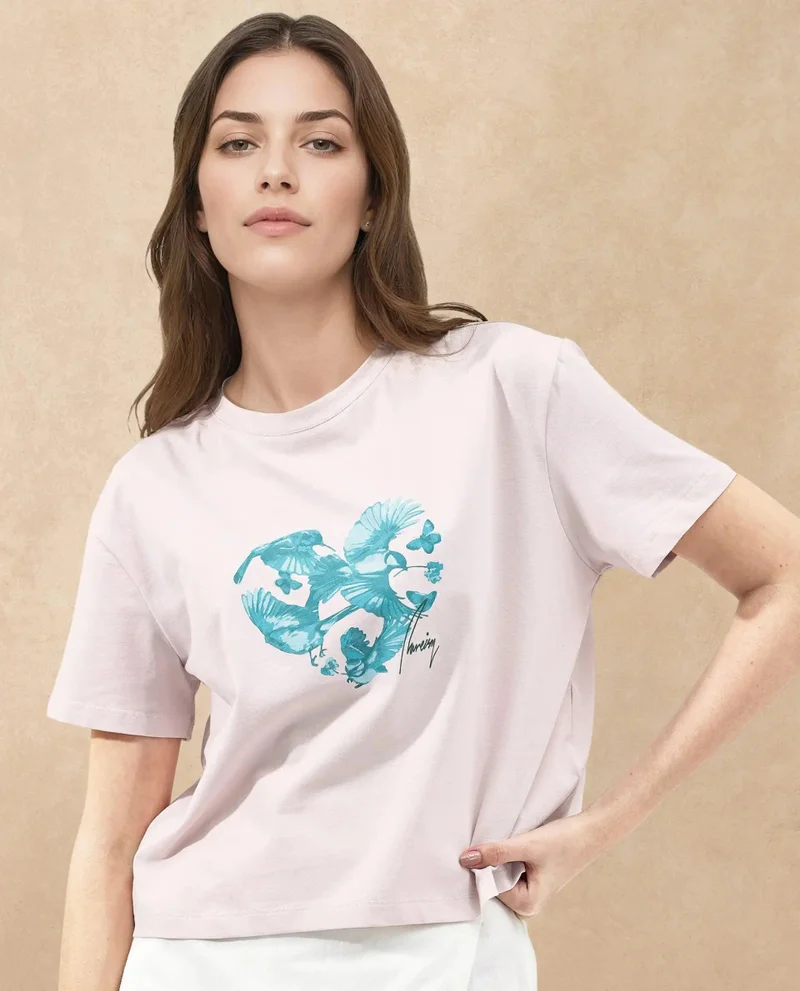 Rareism Women's Graphic Print Crop T-Shirt