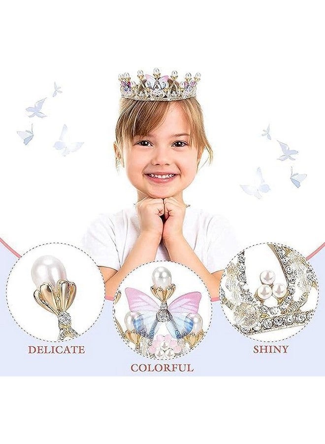 GOVINDGOPAL Flower Girl Crown Princess Butterfly Tiara Gold Crystal Rhinestone Pearl Headband for Kids Women Adults Birthday Wedding Quinceanera Pageant From Homecoming Halloween Mermaid Costume Party - Image 3