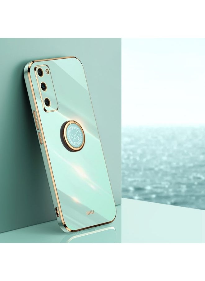 HuHa Case Cover For Honor 30 Youth XINLI Straight 6D Plating Gold Edge TPU Shockproof Case with Ring Holder Mint Green 