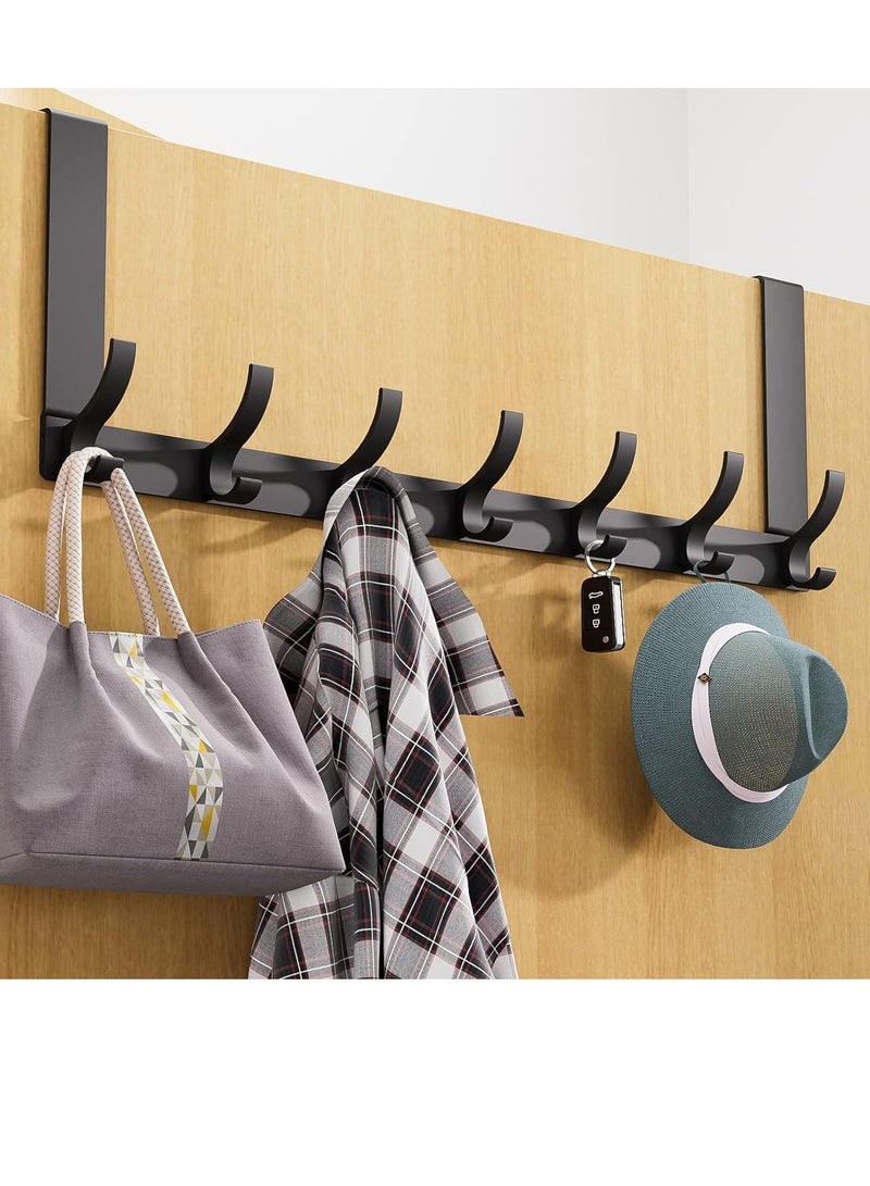 Arabayt Door Hanger, Over The Door Hook, Moving 7-Hooks Over Door Coat Rack for Hanging, Aluminum Heavy Duty Door Organizer for Towels, Clothes, Hats, Bag, Behind Back of Door Bathroom (Black,C) - Image 1