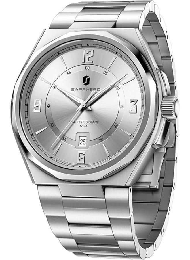 Sapphero Watches for Men Arabic Numeral Dial Quartz Wristwatch 50M Waterproof Luminous Watches Mens Watch Work Sport Casual Dress Watch with Stainless Steel Strap Elegant Gifts for Men - Image 1