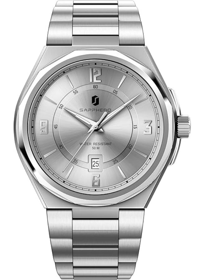 Sapphero Watches for Men Arabic Numeral Dial Quartz Wristwatch 50M Waterproof Luminous Watches Mens Watch Work Sport Casual Dress Watch with Stainless Steel Strap Elegant Gifts for Men - Image 2