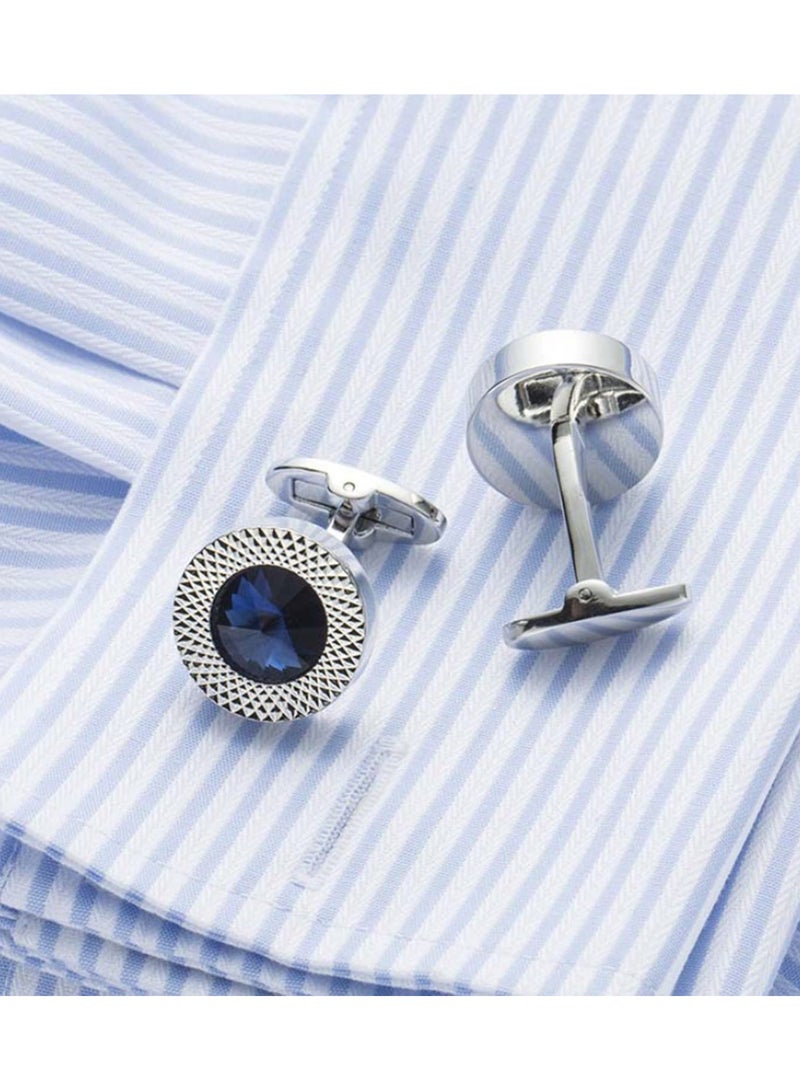 Blue Crystal Cone Cufflinks for Men Classic Luxury Designer Prismatic Cuff Buttons Elegant Wedding Formal Shirt Accessories Stylish Taper Cuff Links Gift for Him - Image 5