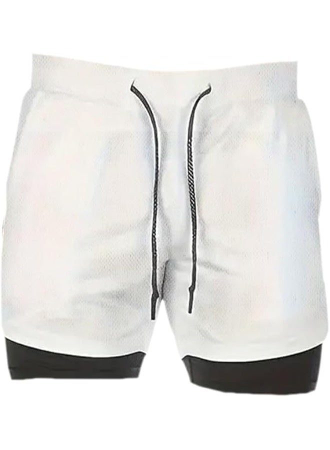 VITION Gym Shorts for Men, Men's Activewear Running Shorts,Drawstring Gym Shorts Men, 2 Layer Loose Athletic Shorts with 4 Pockets (Medium, White) - Image 1