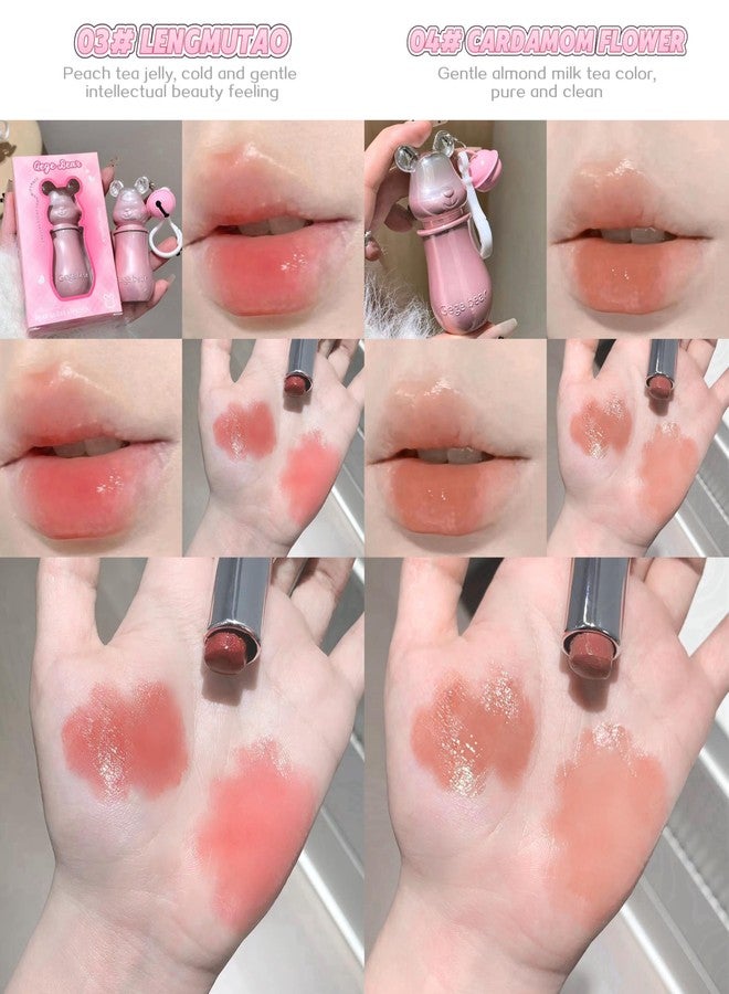 Gege Bear Bear-Shaped Lipstick | Moisturizing Liquid Lipsticks Texture | Waterproof Hydrating Lip Care with Natural Makeup Look | High-Shine Gloss Lightweight, Moisturizing Lipgloss | Cute Bear Packaging & Non-Sticky Feel | Aesthetic Shades | for Girls & Women (04# Cardamom Flower, 3.8g) - Image 4