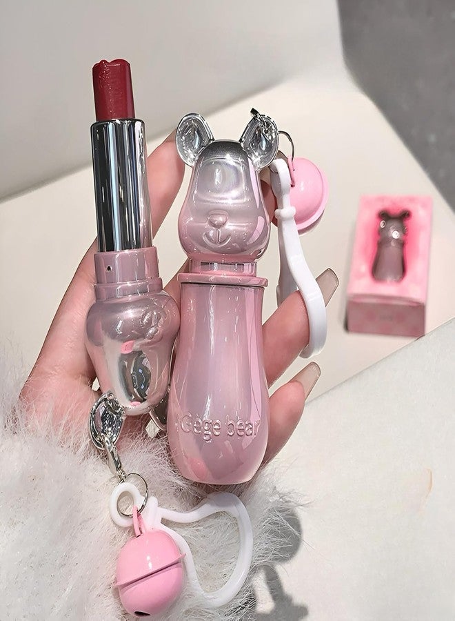 Gege Bear Bear-Shaped Lipstick | Moisturizing Liquid Lipsticks Texture | Waterproof Hydrating Lip Care with Natural Makeup Look | High-Shine Gloss Lightweight, Moisturizing Lipgloss | Cute Bear Packaging & Non-Sticky Feel | Aesthetic Shades | for Girls & Women (04# Cardamom Flower, 3.8g) - Image 1