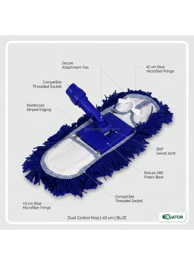 Gator Dust Control Mop | Dry Dusting Floor Mop | Fringe Mop Head with Holder | Commercial Cleaning Use | 40cm | Blue - Image 2