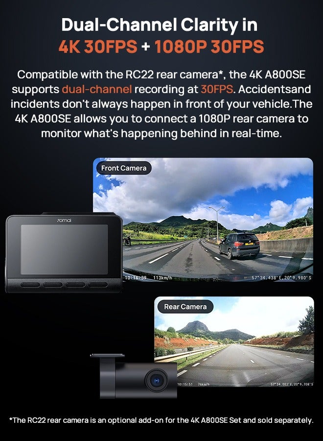 70mai 4k Dash Cam Front and Rear, Car Camera with HDR Night Vision, Built in WiFi6, GPS& ADAS, 24H Parking Mode, Time-Lapse, Voice Control, Loop Recording,  Supercapacitor Support 512GB(A800SE) - view 5