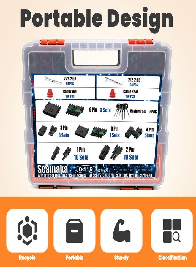 Seamaka 476Pcs 37 Kits Waterproof Automotive Electrical Connectors 1/2/3/4/6 Male&Female Automotive Replacement Electrical Accessories 22-14AWG with Ratchet Crimping Tool - Image 3