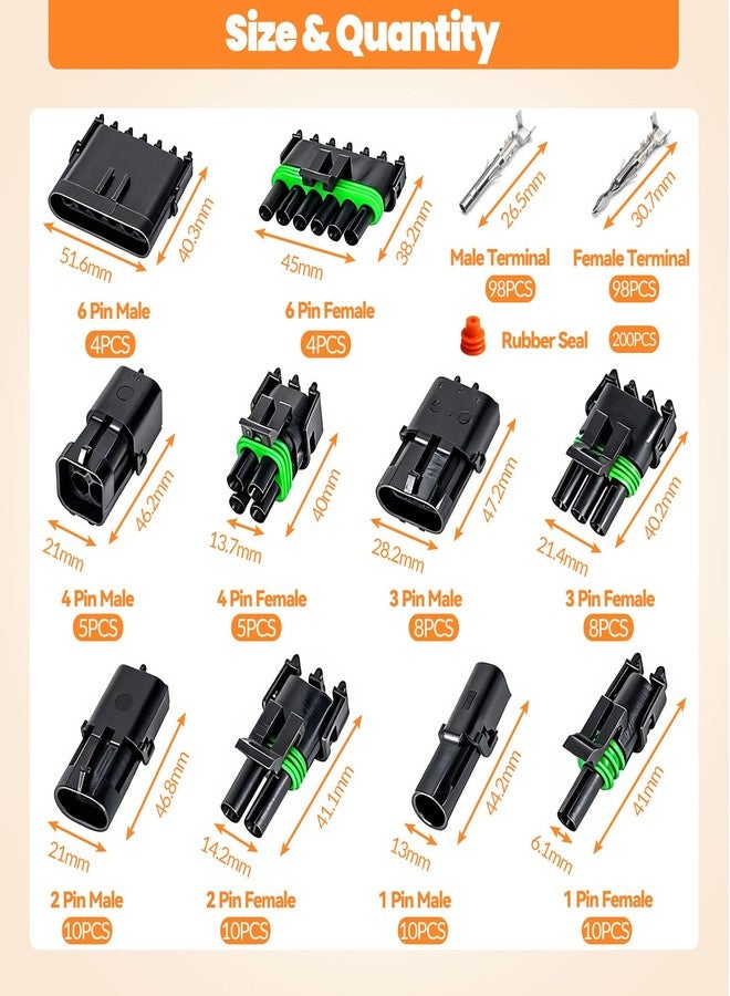 Seamaka 476Pcs 37 Kits Waterproof Automotive Electrical Connectors 1/2/3/4/6 Male&Female Automotive Replacement Electrical Accessories 22-14AWG with Ratchet Crimping Tool - Image 2