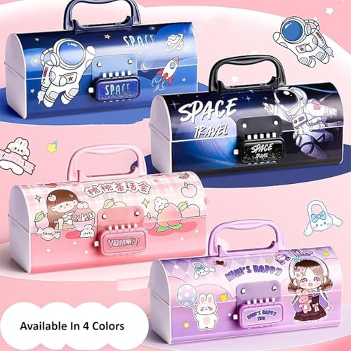 Invite Enterprise Invite Multilayer Password Lock Pencil Box - Large Capacity Cartoon Print Pen Case for Girls & Boys | Stylish School Stationery Organizer for Kids (Space-Light Blue Color) - Image 2