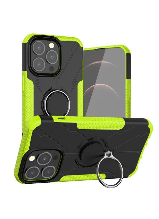 Generic Case Cover For iPhone 13 Armor Bear Shockproof PC + TPU Protective Case with Ring Holder Green 