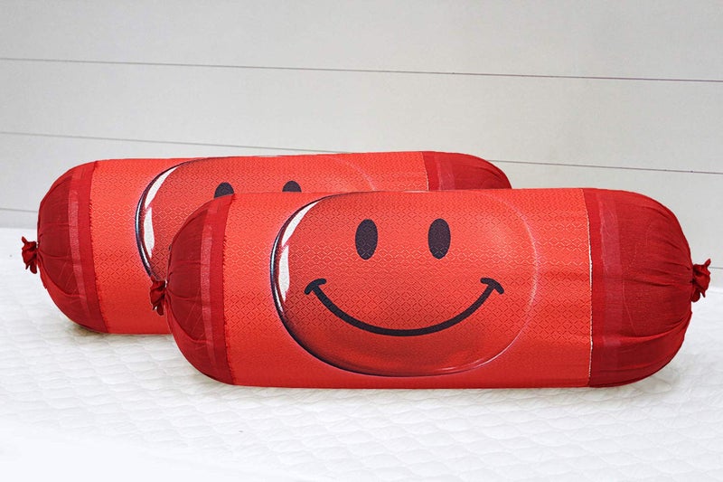 Kuber Industries Smiley Emoji Printed Cotton 2 Pieces Bolster Cover Set (Maroon), CTKTC13651 - Image 2