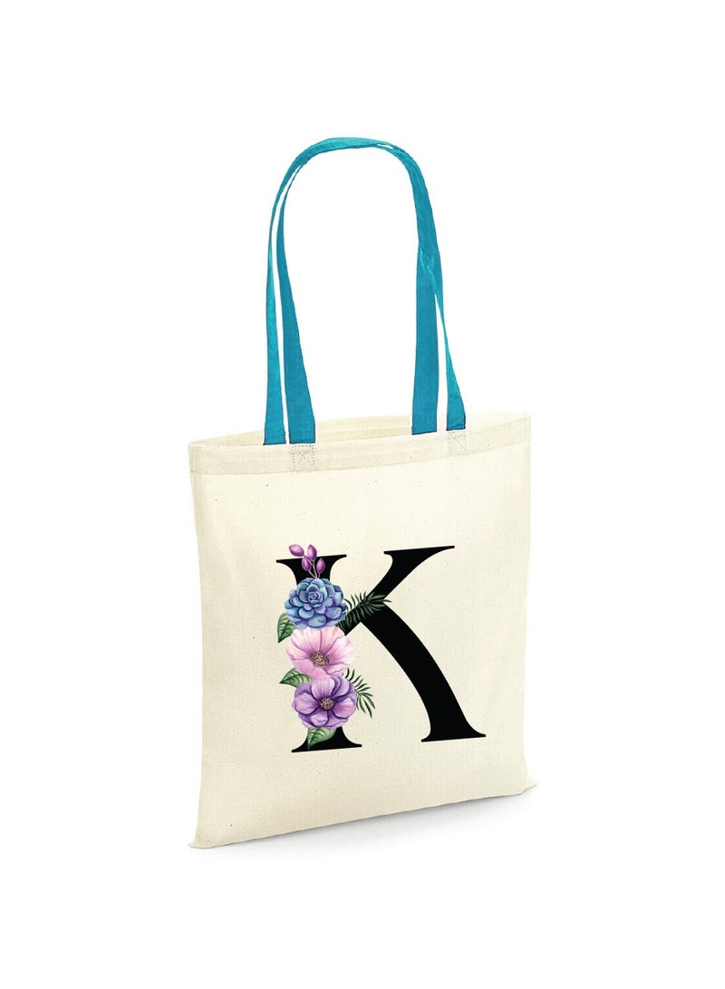 PRINTSHOP4ME Initial Letters Canvas Cotton Tote Bag With Blue Handle-Ideal Gifts For Bridesmaids-Party Bag-Reusable Bags  - Image 1