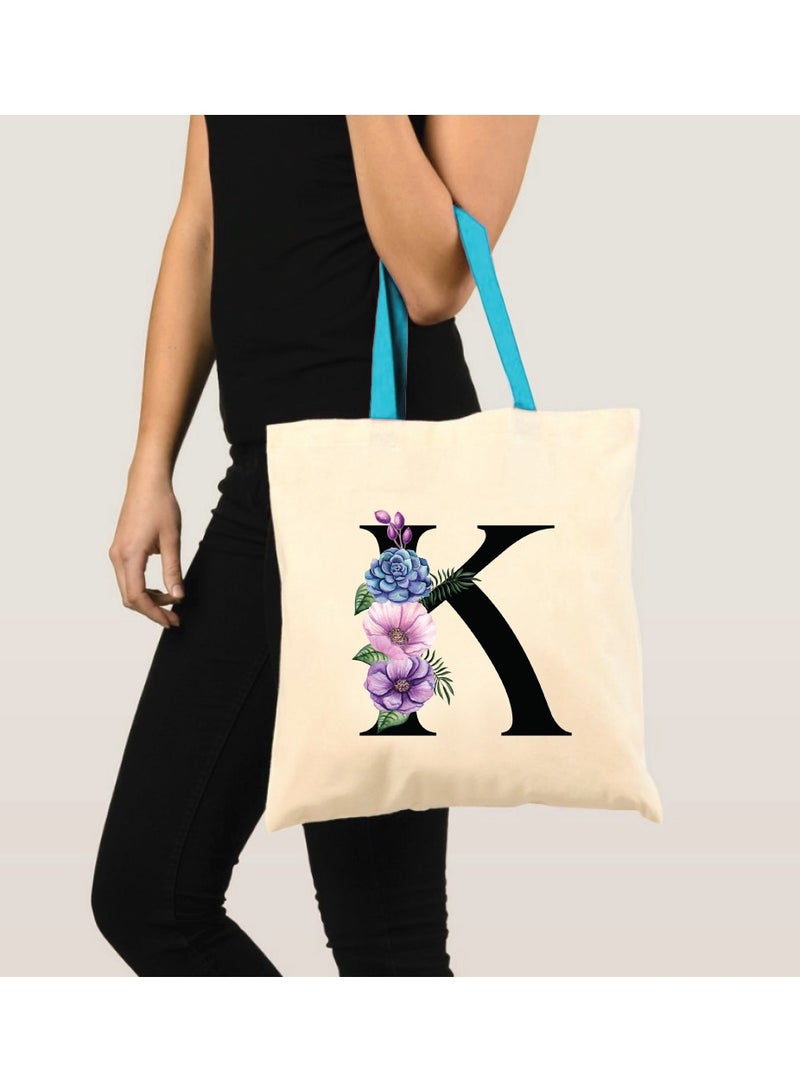 PRINTSHOP4ME Initial Letters Canvas Cotton Tote Bag With Blue Handle-Ideal Gifts For Bridesmaids-Party Bag-Reusable Bags  - Image 3