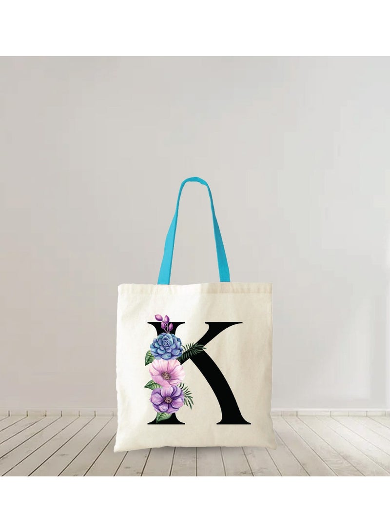PRINTSHOP4ME Initial Letters Canvas Cotton Tote Bag With Blue Handle-Ideal Gifts For Bridesmaids-Party Bag-Reusable Bags  - Image 4