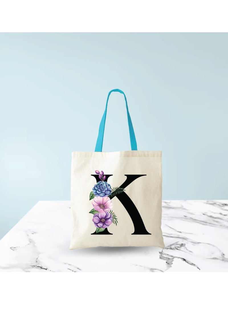 PRINTSHOP4ME Initial Letters Canvas Cotton Tote Bag With Blue Handle-Ideal Gifts For Bridesmaids-Party Bag-Reusable Bags  - Image 5