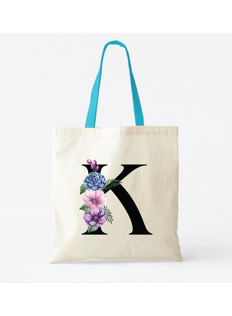 PRINTSHOP4ME Initial Letters Canvas Cotton Tote Bag With Blue Handle-Ideal Gifts For Bridesmaids-Party Bag-Reusable Bags  - Image 2