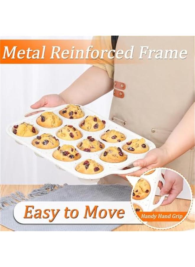 CAKETIME Silicone Muffin Pan, Metal Reinforced Frame Regular Size 2.8 Inch Cupcake Pan with Handle 12 Cups Nonstick Muffin Tray for Baking BPA Free 1 Pack Confetti - Image 3
