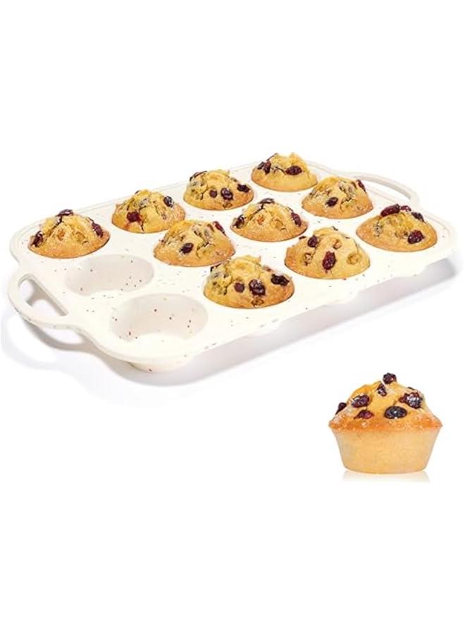 CAKETIME Silicone Muffin Pan, Metal Reinforced Frame Regular Size 2.8 Inch Cupcake Pan with Handle 12 Cups Nonstick Muffin Tray for Baking BPA Free 1 Pack Confetti - Image 1