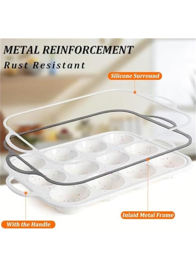 CAKETIME Silicone Muffin Pan, Metal Reinforced Frame Regular Size 2.8 Inch Cupcake Pan with Handle 12 Cups Nonstick Muffin Tray for Baking BPA Free 1 Pack Confetti - Image 2