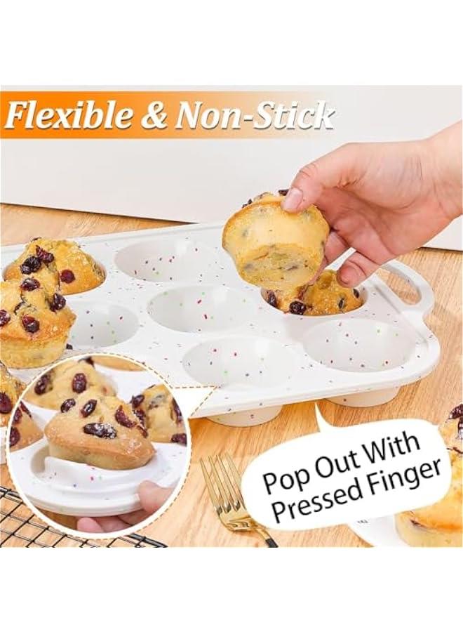 CAKETIME Silicone Muffin Pan, Metal Reinforced Frame Regular Size 2.8 Inch Cupcake Pan with Handle 12 Cups Nonstick Muffin Tray for Baking BPA Free 1 Pack Confetti - Image 4