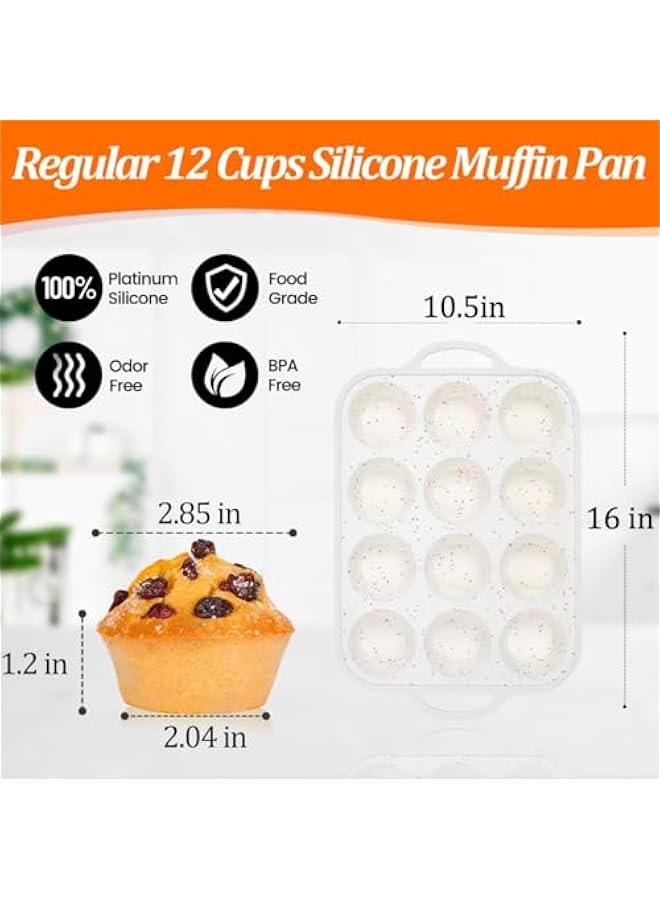 CAKETIME Silicone Muffin Pan, Metal Reinforced Frame Regular Size 2.8 Inch Cupcake Pan with Handle 12 Cups Nonstick Muffin Tray for Baking BPA Free 1 Pack Confetti - Image 5