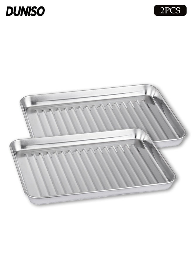 DUNISO Rectangle Baking Tray, Stainless Steel Small Baking Pan Oven Tray for Cooking & Roasting, Corrugated Bottom, Healthy & Sturdy, Dishwasher Safe ﻿ - Image 1