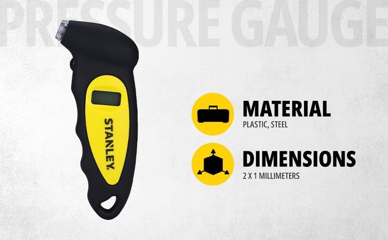 Stanley Stanley Digital Tire Pressure Gauge with Digital Display, Yellow/Black - STHT80874-0, 2 Years Warranty  - Image 2