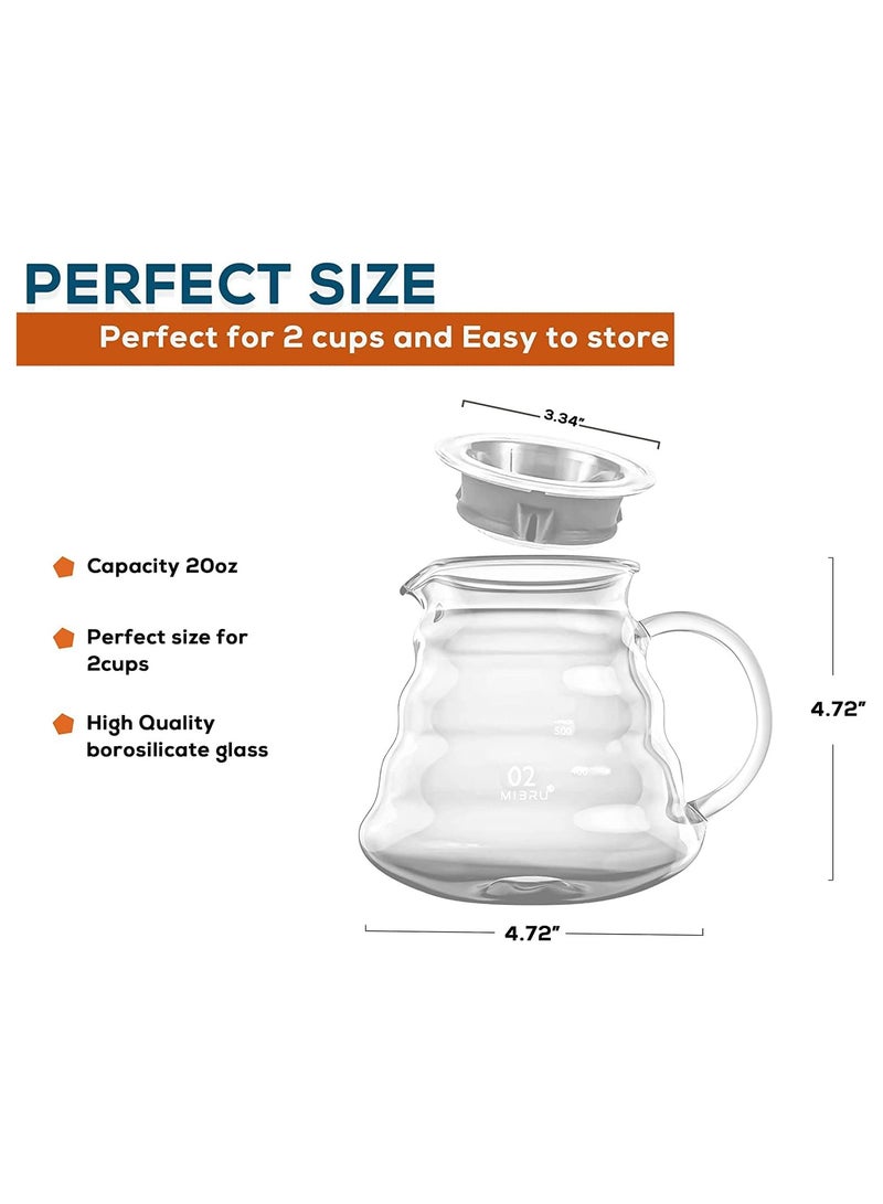 MIBRU V60 600ml Heat Resistant Glass Drip Coffee Maker Pour Over Server with Filter 3 in 1 Tea Pot Distillation Funnel Portable for Daily Use Home and Outdoor - Image 4