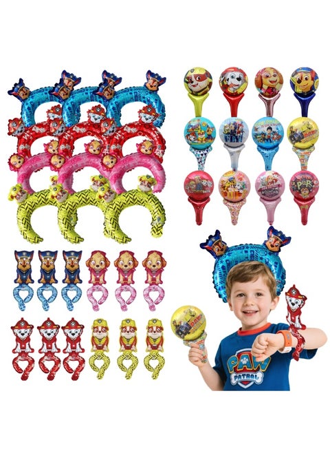 36PCS PAW Patrol Foil Balloon Set for Kids – PAW Patrol Handheld Stick Balloons & Wearable Headband Balloons, Wrist Wearing Balloons PAW Patrol Birthday Party Decorations, Photo Props & Party Favors