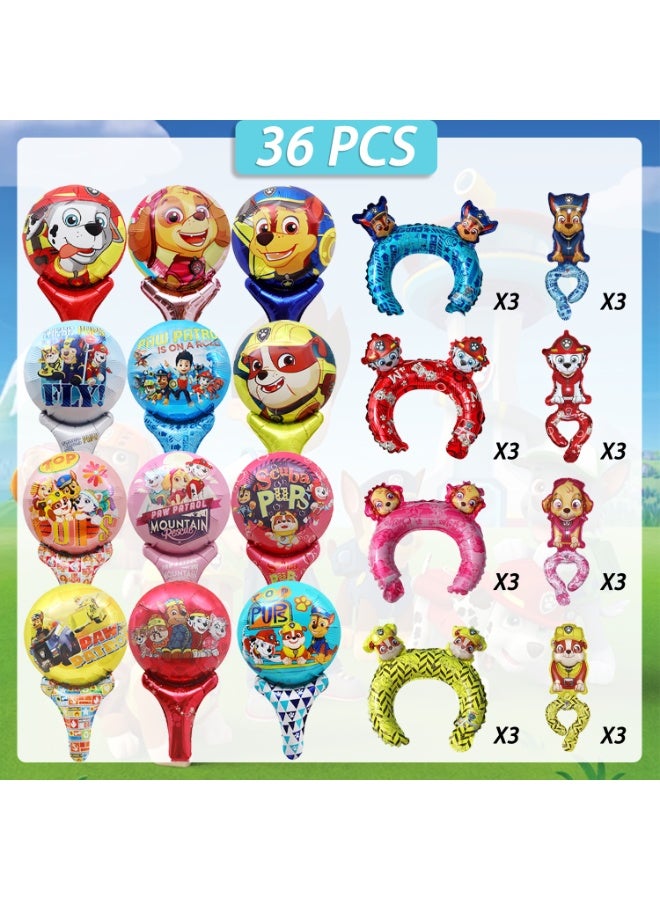 ILovhaprty 36PCS PAW Patrol Foil Balloon Set for Kids – PAW Patrol Handheld Stick Balloons & Wearable Headband Balloons, Wrist Wearing Balloons PAW Patrol Birthday Party Decorations, Photo Props & Party Favors - Image 4