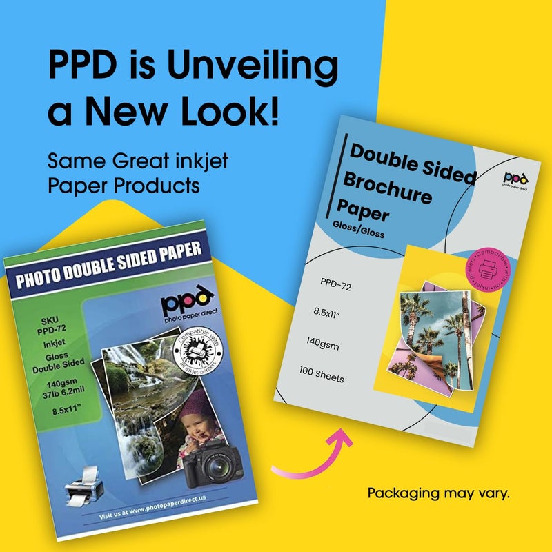 ppd ورق صور مزدوج الجوانب من PPD، ورق كتيبات لامع 8.5 × 11 لطابعة نفث الحبر، 140 جرام، سمك 6.3 مل لمجلة، منشور، عرض تقديمي، برنامج، جاف فوري ومقاوم للماء (100 ورقة) - Image 2