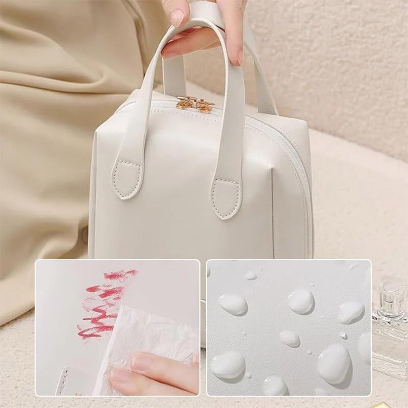 LOOKMINT Large Capacity Travel Cosmetic Bag Portable Leather Waterproof Toiletry Bag Organizer Makeup Bag with Handle and Divider Make Up Pouch with Zipper for Women - Image 5