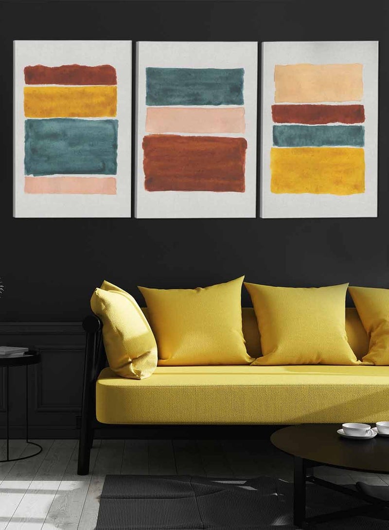 LOWHA Set Of 3 Framed Canvas Wall Arts Stretched Over Wooden Frame Watercolors Abstract Paintings For Home Living Room Office Decor - Image 3