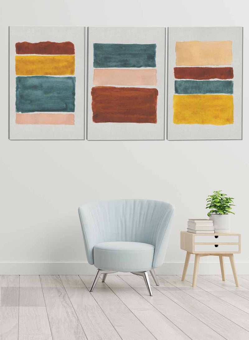 LOWHA Set Of 3 Framed Canvas Wall Arts Stretched Over Wooden Frame Watercolors Abstract Paintings For Home Living Room Office Decor - Image 1