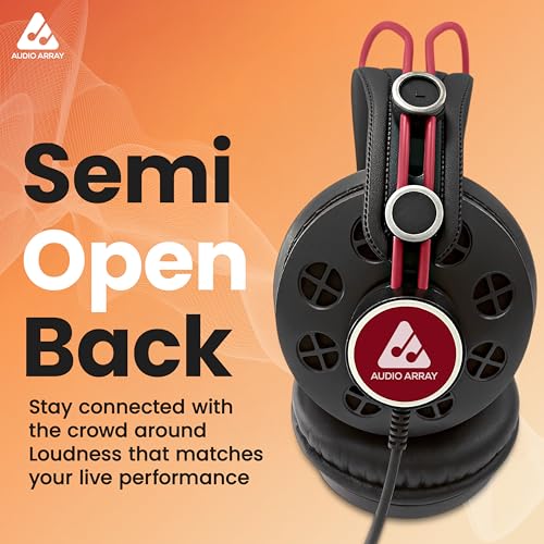 Audio Array AH-60-RD Semi-Open Back DJ Headphones | 50mm Drivers Delivers Dynamic Balanced Output | 15Hz–25kHz, 32Ω, 100dB SPL, 1200mW | 3m OFC Single-Sided Cable with Screw-On 3.5mm + 6.3mm Plug - Image 2