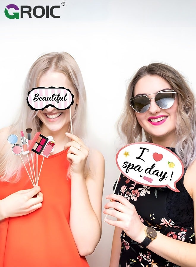 GROIC 25Pcs Spa Day Photo Booth Props with Stick, Makeup Selfie Props for Women, Make Up First Birthday Party Supplies, Nail Girl Theme Backdrop Decorations,Party Decorations Makeup Selfie Props - Image 4