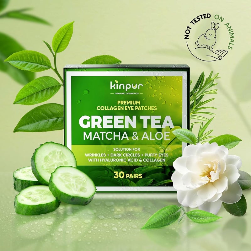 KINPUR ORGANIC COSMETICS Under Eye Patches for Puffy Eyes and Dark Circles & Eye Bags with Green Tea Matcha & Aloe - Natural Skincare Hydrating Eye Masks with Hyaluronic Acid to Refresh, Soothe & Revitalize - 30 Pairs - Image 4
