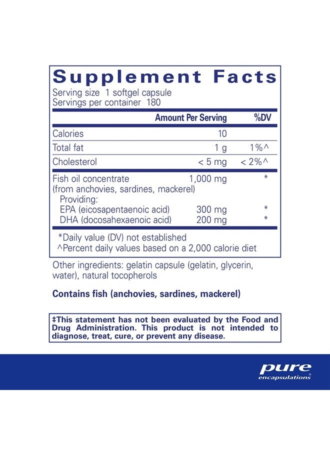 Pure Encapsulations EPA/DHA Essentials - Fish Oil Concentrate Supplement to Support Cardiovascular Health - Premium EPA & DHA Supplement with Omega 3-180 Softgel Capsules - Image 2