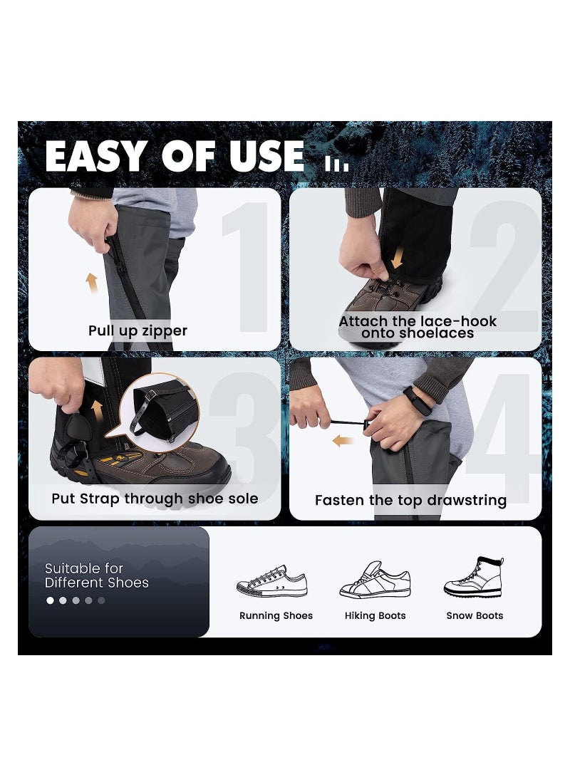 Waterproof Leg Gaiters for Hiking, Lightweight Breathable Boot Gaiters with Upgraded Zipper Design for Hiking Walking Climbing Hunting Skiing, L - Image 4