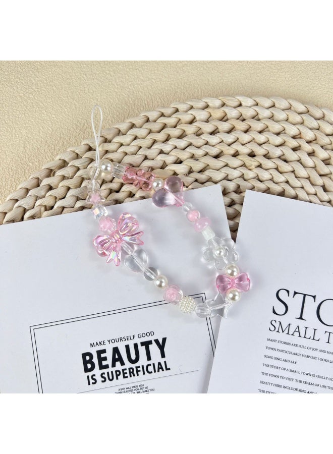 NIBEMINENT Super Cute Beaded Phone Charm – Trendy Phone Chain Wrist Strap, Shining Beads Chain Lanyard for Cell Phone