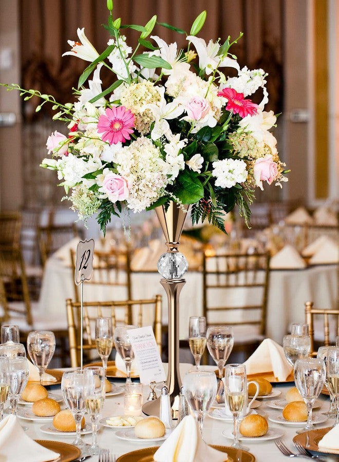 VIJIV Gold Flower Vase for Centerpiece Table Decorations Wedding Reception Decor, 21.3 Inch Tall Metal Vase for Feather Flower Holder Stand Floral Arrangement Gatsby Party Dinner Event Hotel - Image 3