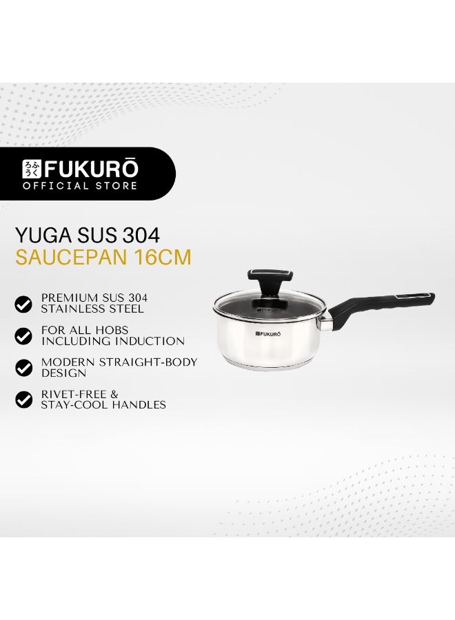 Fukuro Yuga 304 Stainless Steel Sauce Pan With Lid - 16cm - Image 2