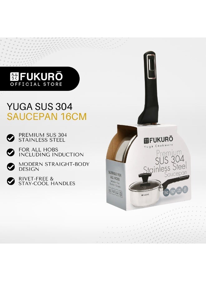 Fukuro Yuga 304 Stainless Steel Sauce Pan With Lid - 16cm - Image 1